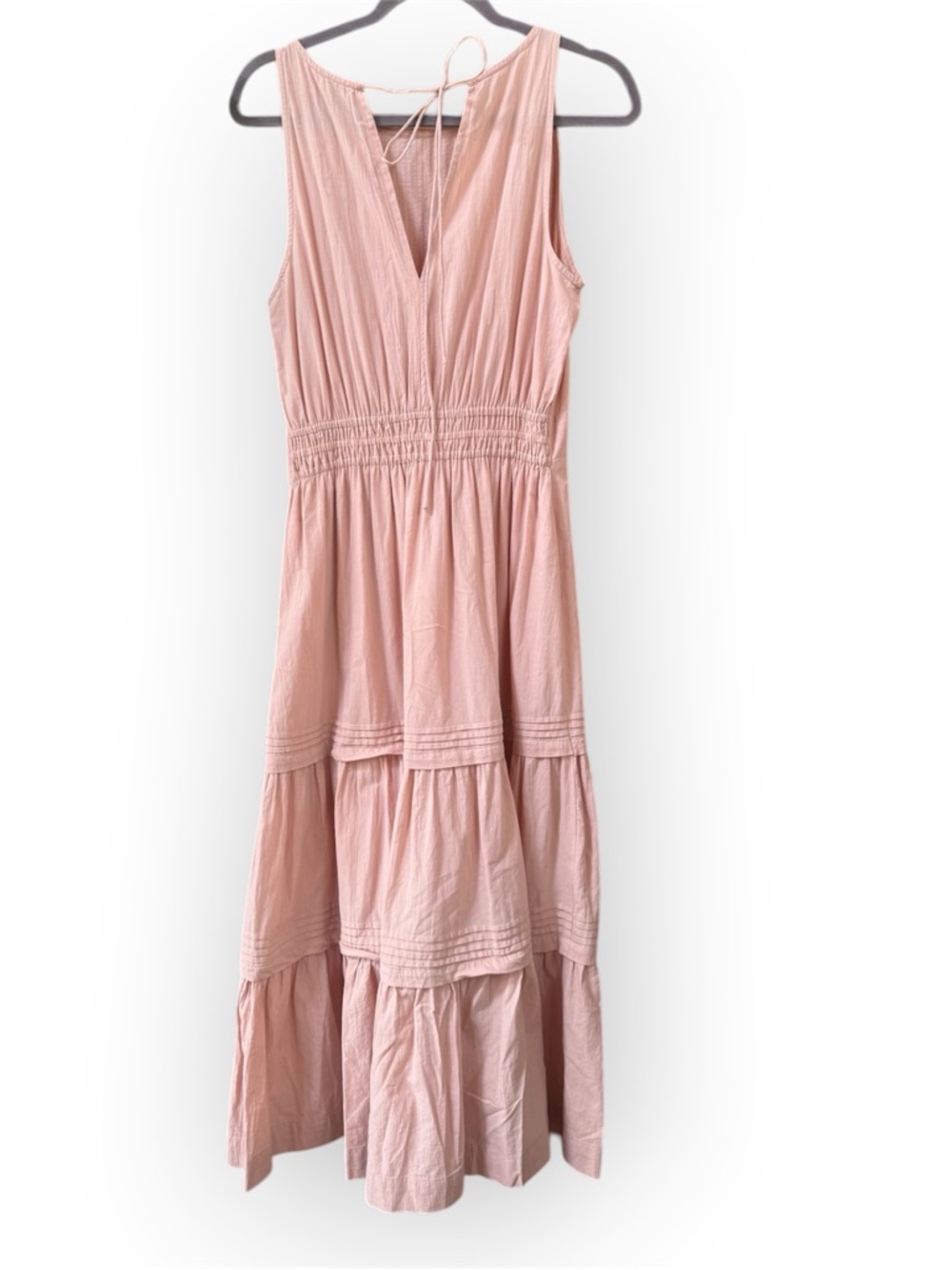 Pampelone Sleeveless Perla Midi Dress Tiered & Pintucked light pink EUC - Picture 2 of 7